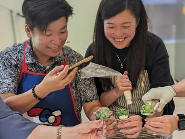 Succulent-themed buttercream cupcake decorating workshop for corporate teams in San Francisco.