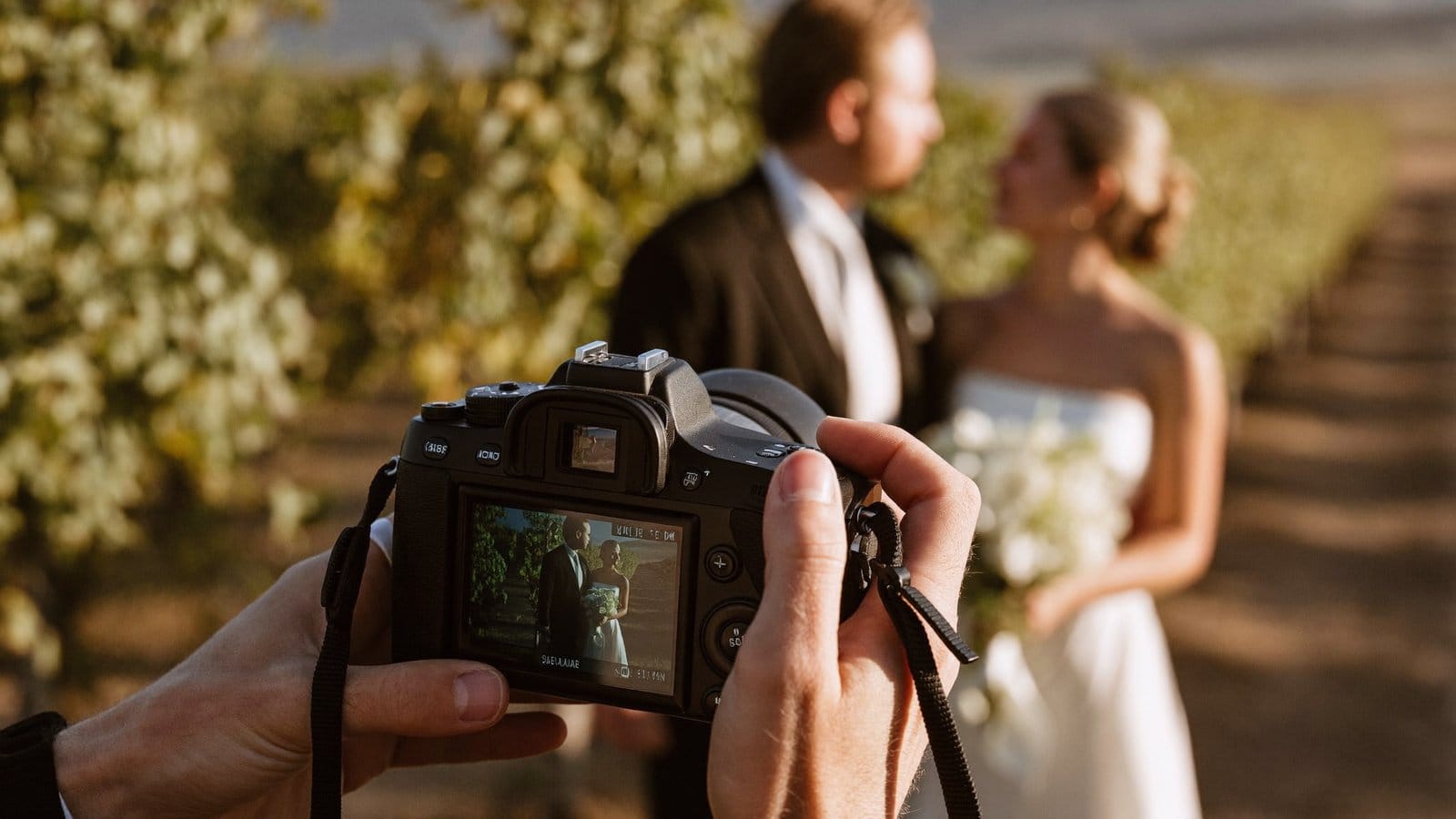 Wedding photographer capturing a couple at a Bay Area vineyard