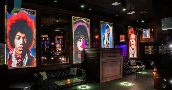 Interior of a San Francisco cocktail lounge set up for a private event