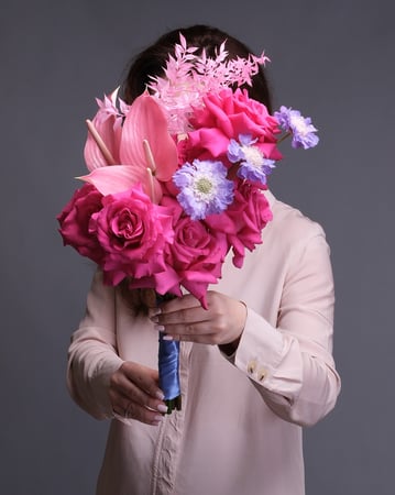 Vibrant Hot Pink and Purple Bridal Bouquet with Anthuriums – Florists
