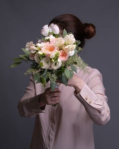 White Blush and Peach Bridal Bouquet with Roses and Freesia – Florists