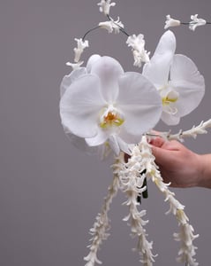 White Orchid Sculptural Bridal Bouquet with Cascading Halo – Florists