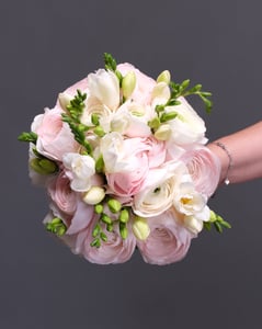 Round Blush and White Bridal Bouquet with Ranunculus and Freesia – Florists